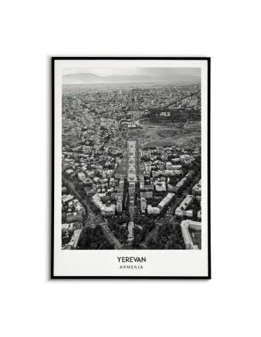 Poster with the city of Yerevan in Armenia. Artwork on the wall. black and white photo on the wall. Poster with the city of Yerevan in Armenia. Artwork on the wall. black and white photo on the wall.