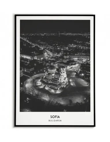 Plakat z miastem Sofia w Bułgarii. Grafika na ścianę obraz. czarno biała fotografia na ścianę.