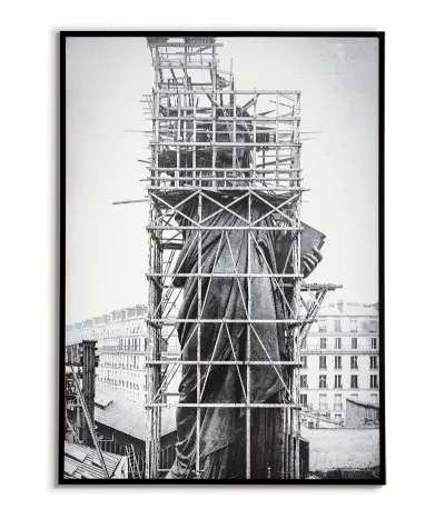 A poster of the Statue of Liberty during its construction in 1883. New York City in the 1930s. Beautiful graphics, photo frames.