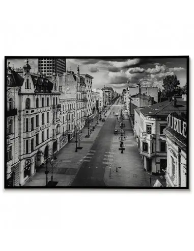 Poster with the city of Lodz in Poland. Beautiful photography made in black and white, perfect for any interior.