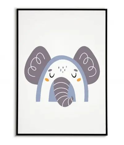 A poster for a child with an elephant in a modern style. Frame graphics perfect for a child's room.