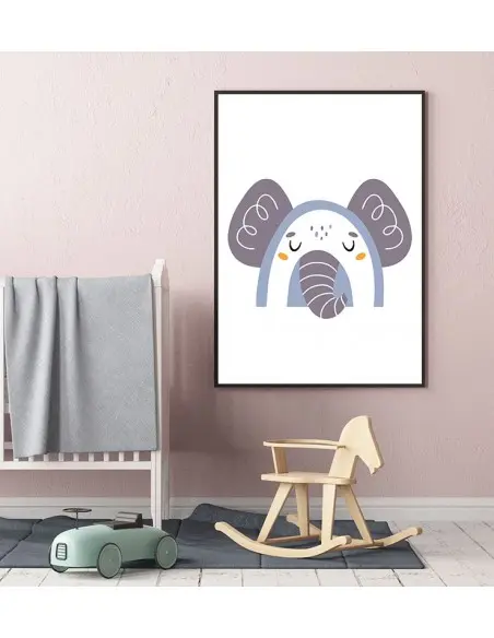 Plakat dla dziecka ze słoniem w nowoczesnym stylu. Grafika do ramki idealna do pokoju dziecięcego.