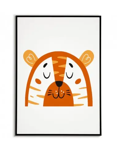 Plakat dla dziecka z tygrysem w nowoczesnym stylu. Grafika do ramki idealna do pokoju dziecięcego.