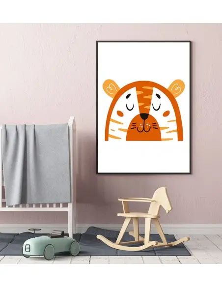 Plakat dla dziecka z tygrysem w nowoczesnym stylu. Grafika do ramki idealna do pokoju dziecięcego.