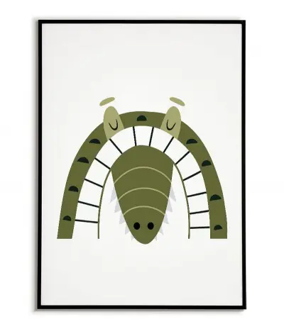 Plakat dla dziecka z krokodylem w nowoczesnym stylu. Grafika do ramki idealna do pokoju dziecięcego.