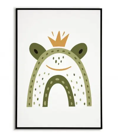 Plakat dla dziecka z żabą w nowoczesnym stylu. Grafika do ramki idealna do pokoju dziecięcego.