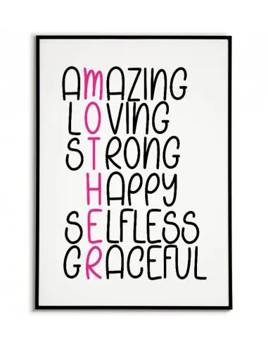 A poster, a graphic for a frame for a mum with the listed features of an ideal mum. Perfect poster for Mother's Day