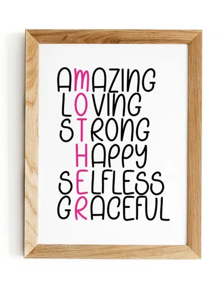 A poster, a graphic for a frame for a mum with the listed features of an ideal mum. Perfect poster for Mother's Day
