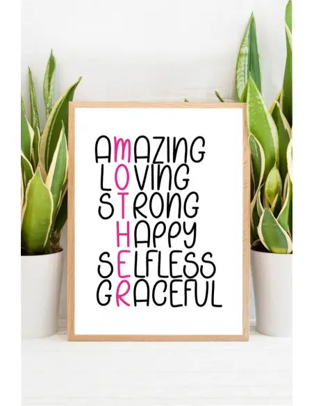 A poster, a graphic for a frame for a mum with the listed features of an ideal mum. Perfect poster for Mother's Day