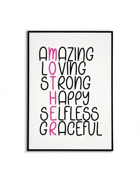 A poster, a graphic for a frame for a mum with the listed features of an ideal mum. Perfect poster for Mother's Day