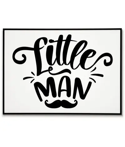 A modern poster in the Scandinavian style with the words "Little man" for the boy's room. Graphics for the frame