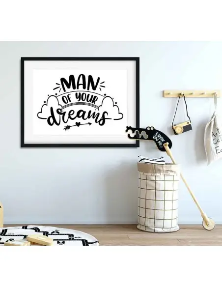 Plakat w stylu skandynawskim do pokoju chłopca z napisem i grafiką "man of your dreams" idealny do każdej ramki
