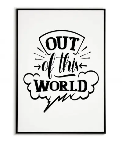 Plakat w stylu skandynawskim do pokoju dziecka z napisem i grafiką "Out of the world" idealny do każdej ramki.