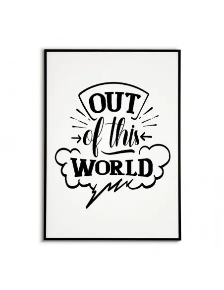 Plakat w stylu skandynawskim do pokoju dziecka z napisem i grafiką "Out of the world" idealny do każdej ramki.