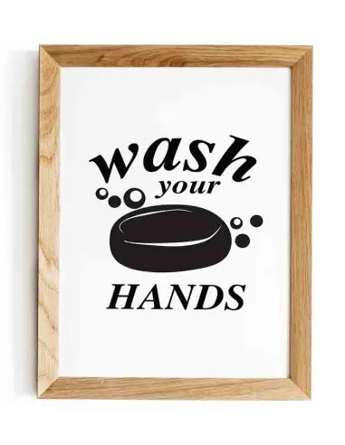 Plakat, grafika do łazienki z mydłem i napisem "Wash your hands" Myj swoje ręce, plakat Plakat, grafika do łazienki z mydłem i napisem "Wash your hands" Myj swoje ręce, plakat