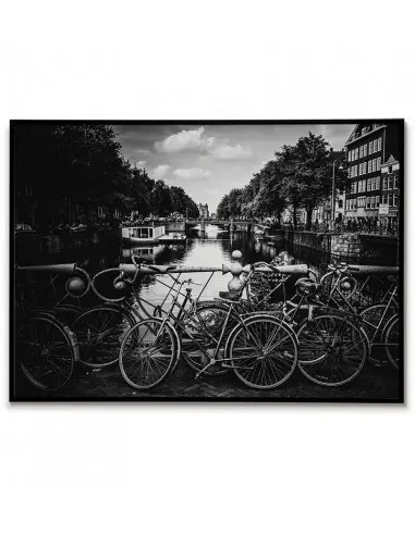 Czarno biały plakat, obraz, grafika do ramki. Plakat Amsterdam Holandia z rowerami idealna do ramki.