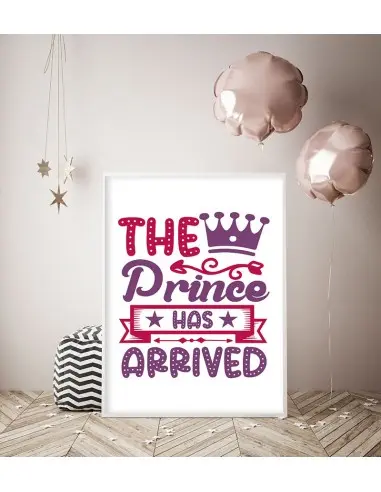 Plakat dla dziecka do pokoju chłopca z napisem "The Prince has Arrived" idealny do ramki i do powieszenia na ścianie. Plakat dla dziecka do pokoju chłopca z napisem "The Prince has Arrived" idealny do ramki i do powieszenia na ścianie.