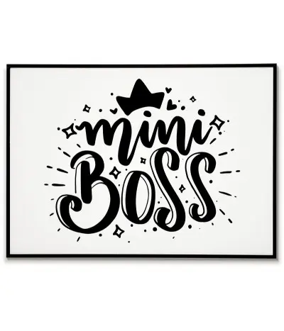 Plakat, grafika do ramki do pokoju dziecka w stylu skandynawskim z napisem "Mini Boss"