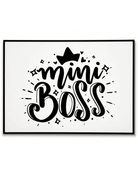 Plakat, grafika do ramki do pokoju dziecka w stylu skandynawskim z napisem "Mini Boss"