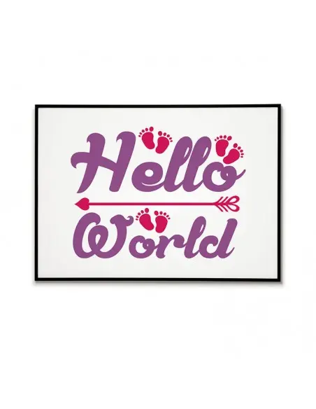 Plakat do pokoju chłopca lub dziewczynki w stylu skandynawskim z prostą grafiką i napisem "Hello World"