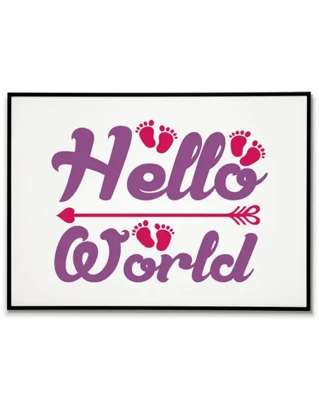 Plakat do pokoju chłopca lub dziewczynki w stylu skandynawskim z prostą grafiką i napisem "Hello World"