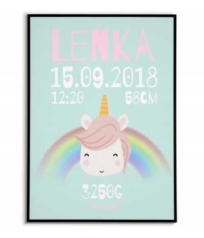 metryczka dla dziecka z okazji narodzin w prostym stylu skandynawskim z brązowym misiem