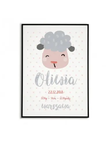 Baby birth certificate with a cute sheep Baby birth certificate with a cute sheep