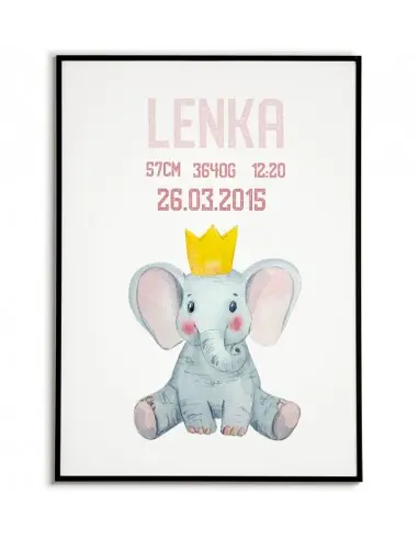 Baby birth board - Elephant with a Crown