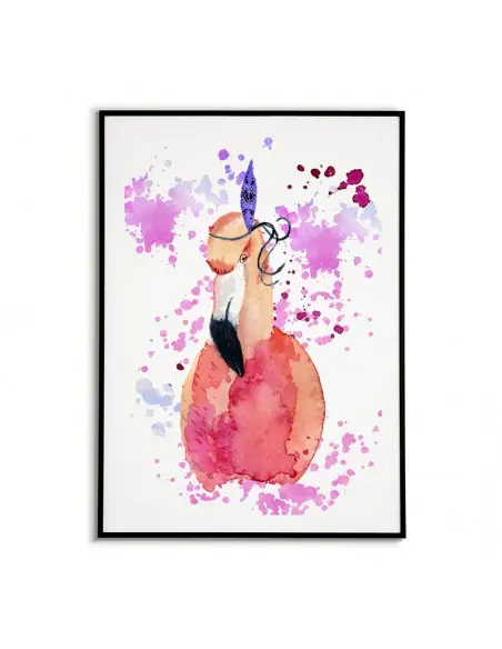 Nowoczesny plakat z flamingiem. Grafika wykonana w technice malowania farbami wodnymi. Plakat idealny do ramki.