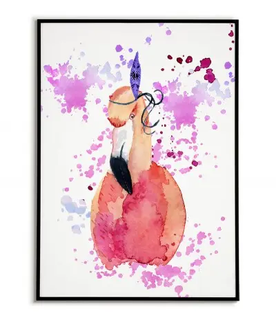 Nowoczesny plakat z flamingiem. Grafika wykonana w technice malowania farbami wodnymi. Plakat idealny do ramki.