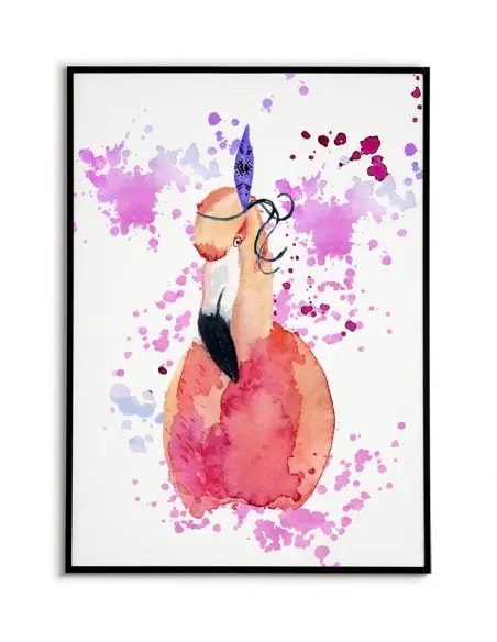 Nowoczesny plakat z flamingiem. Grafika wykonana w technice malowania farbami wodnymi. Plakat idealny do ramki.