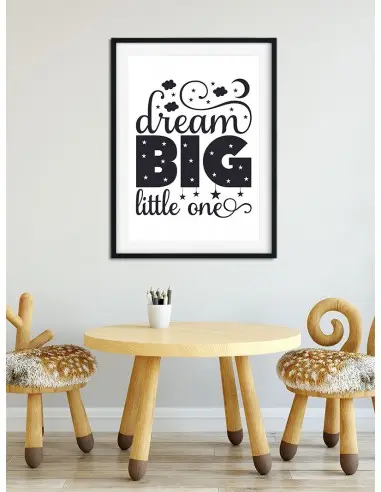 Nowoczesny Plakat dla dziecka skandynawski z napisem "Dream Big Little One" grafika do ramki Nowoczesny Plakat dla dziecka skandynawski z napisem "Dream Big Little One" grafika do ramki