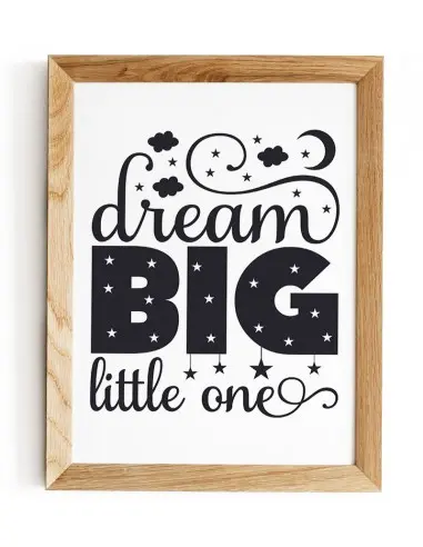 Nowoczesny Plakat dla dziecka skandynawski z napisem "Dream Big Little One" grafika do ramki Nowoczesny Plakat dla dziecka skandynawski z napisem "Dream Big Little One" grafika do ramki