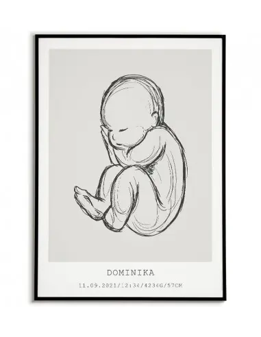 Metryczka dla dziecka linie, szkic. Nowoczesny wzór w nowoczesnym stylu. Plakat dla dziecka z imieniem i datą urodzenia.