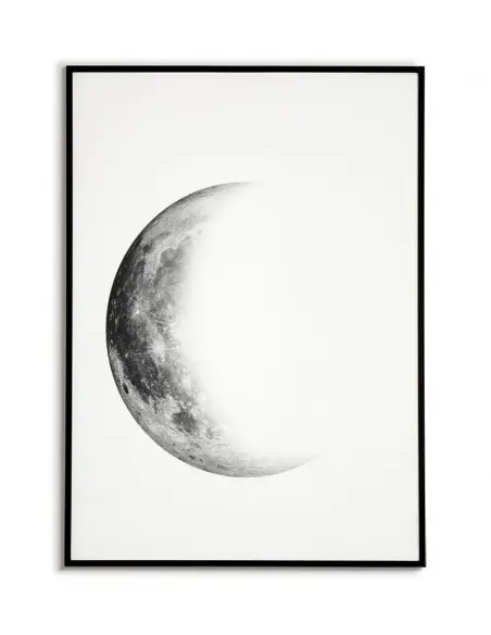 Plakat księżyc w pierwszej kwadrze. Grafika z księżycem do ramki. Plakat z połówką księżyca idealny do salonu.