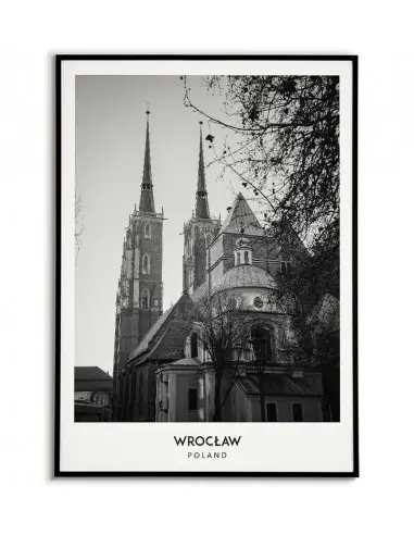 Plakat z miastem Wrocław w Polsce, Grafika na ścianę obraz. czarno biała fotografia na ścianę