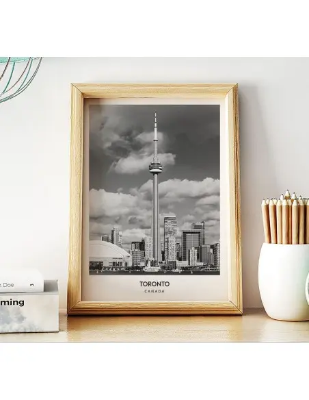 Plakat z miastem Toronto w Kanadzie, Grafika na ścianę obraz. czarno biała fotografia na ścianę