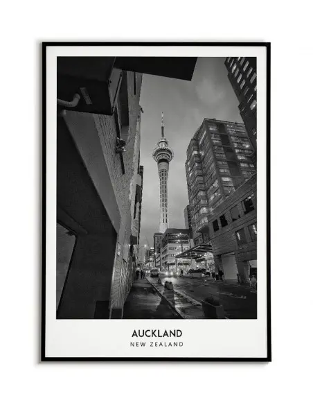 Plakat z miastem Auckland w Nowej Zelandii, Grafika na ścianę obraz. czarno biała fotografia na ścianę