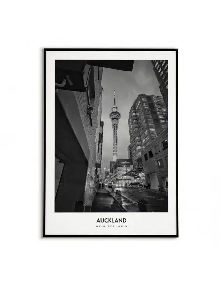 Plakat z miastem Auckland w Nowej Zelandii, Grafika na ścianę obraz. czarno biała fotografia na ścianę