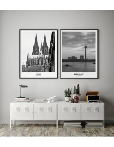 Plakat z miastem Kolonia w Niemczech, Grafika na ścianę obraz. czarno biała fotografia na ścianę Plakat z miastem Kolonia w Niemczech, Grafika na ścianę obraz. czarno biała fotografia na ścianę