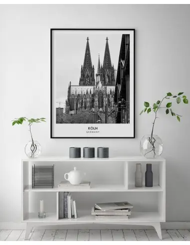 Plakat z miastem Kolonia w Niemczech, Grafika na ścianę obraz. czarno biała fotografia na ścianę Plakat z miastem Kolonia w Niemczech, Grafika na ścianę obraz. czarno biała fotografia na ścianę