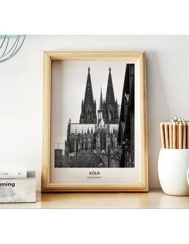Plakat z miastem Kolonia w Niemczech, Grafika na ścianę obraz. czarno biała fotografia na ścianę Plakat z miastem Kolonia w Niemczech, Grafika na ścianę obraz. czarno biała fotografia na ścianę