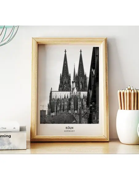 Plakat z miastem Kolonia w Niemczech, Grafika na ścianę obraz. czarno biała fotografia na ścianę