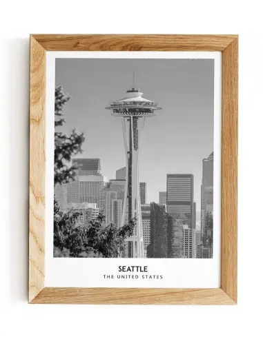 Plakat z miastem Seattle w Stanach Zjednoczonych, Grafika na ścianę obraz. czarno biała fotografia na ścianę Plakat z miastem Seattle w Stanach Zjednoczonych, Grafika na ścianę obraz. czarno biała fotografia na ścianę