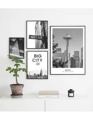 Plakat z miastem Seattle w Stanach Zjednoczonych, Grafika na ścianę obraz. czarno biała fotografia na ścianę Plakat z miastem Seattle w Stanach Zjednoczonych, Grafika na ścianę obraz. czarno biała fotografia na ścianę