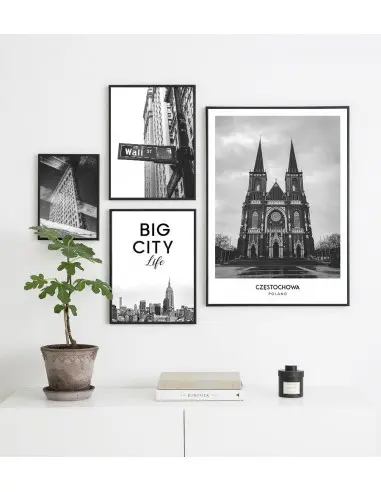 Plakat z miastem Częstochowa w Polsce, Grafika na ścianę obraz. czarno biała fotografia na ścianę Plakat z miastem Częstochowa w Polsce, Grafika na ścianę obraz. czarno biała fotografia na ścianę