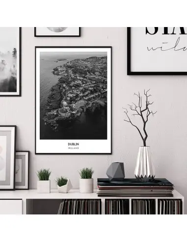 Plakat z miastem Dublin w Irlandii, Grafika na ścianę obraz. czarno biała fotografia na ścianę Plakat z miastem Dublin w Irlandii, Grafika na ścianę obraz. czarno biała fotografia na ścianę