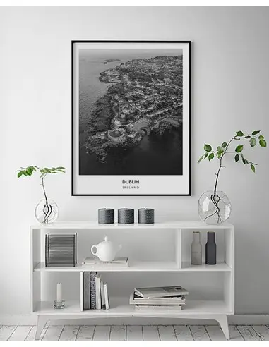 Plakat z miastem Dublin w Irlandii, Grafika na ścianę obraz. czarno biała fotografia na ścianę Plakat z miastem Dublin w Irlandii, Grafika na ścianę obraz. czarno biała fotografia na ścianę