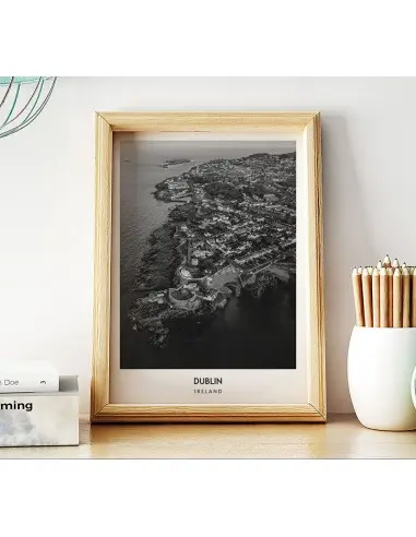 Plakat z miastem Dublin w Irlandii, Grafika na ścianę obraz. czarno biała fotografia na ścianę Plakat z miastem Dublin w Irlandii, Grafika na ścianę obraz. czarno biała fotografia na ścianę