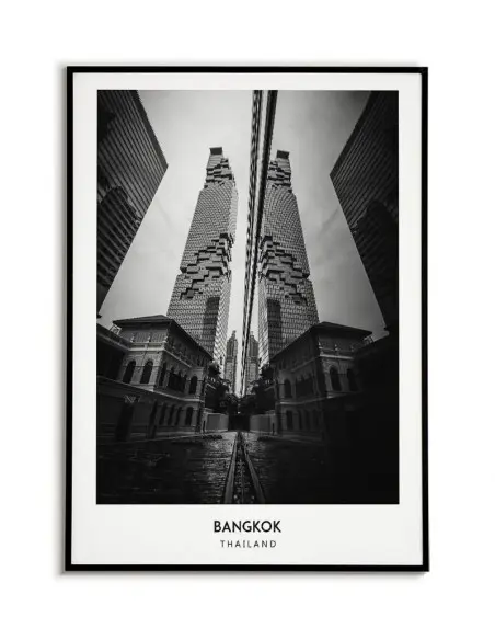 Plakat z miastem Bangkok w Tajlandii, Grafika na ścianę obraz. czarno biała fotografia na ścianę
